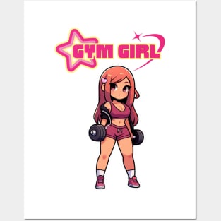 Dumbbell Babe Gym Girl | Japanese Anime Illustration Posters and Art